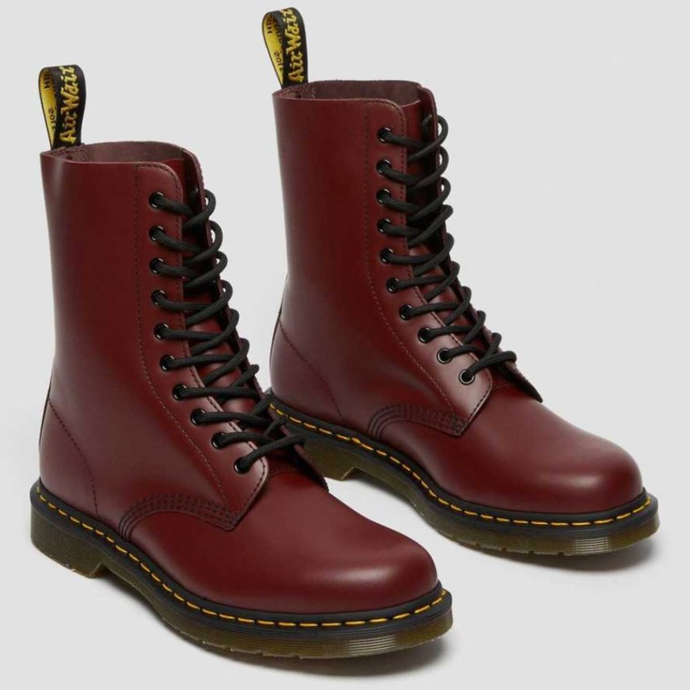 Dr. Martens 1490 Smooth Leather Mid Calf Boots - Cherry Red